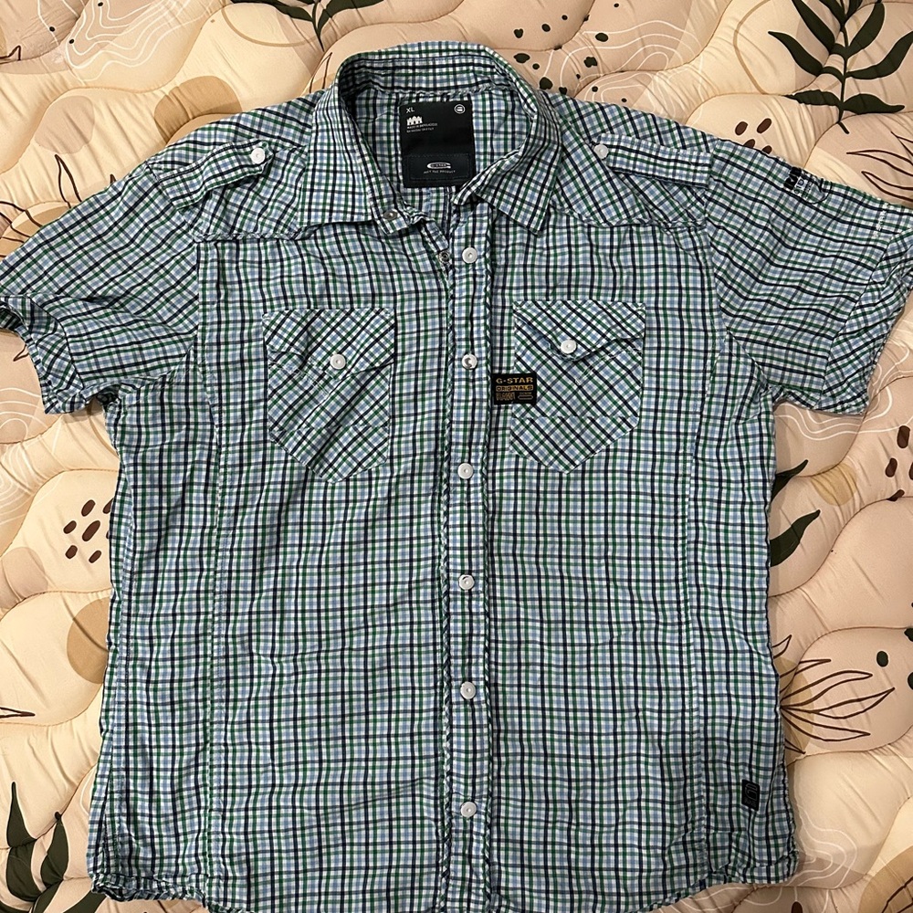 G-Star RAW Men’s Plaid Short Sleeve Shirt XL - Zipper with snap button